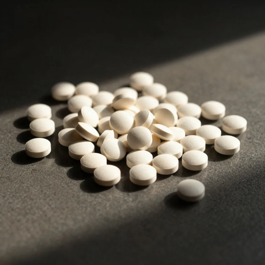 Mineral supplement tablets on a dark surface