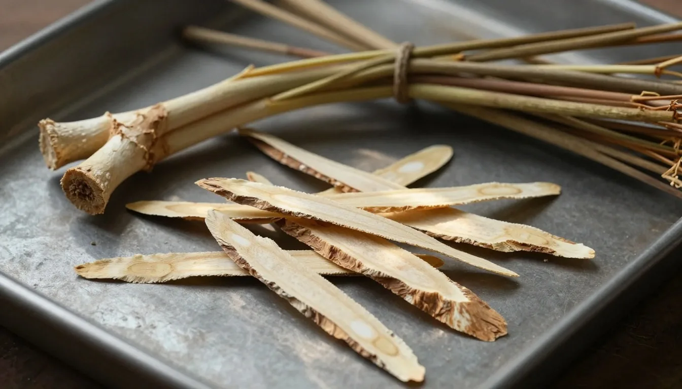 Dried botanical specimens on dark zinc surface