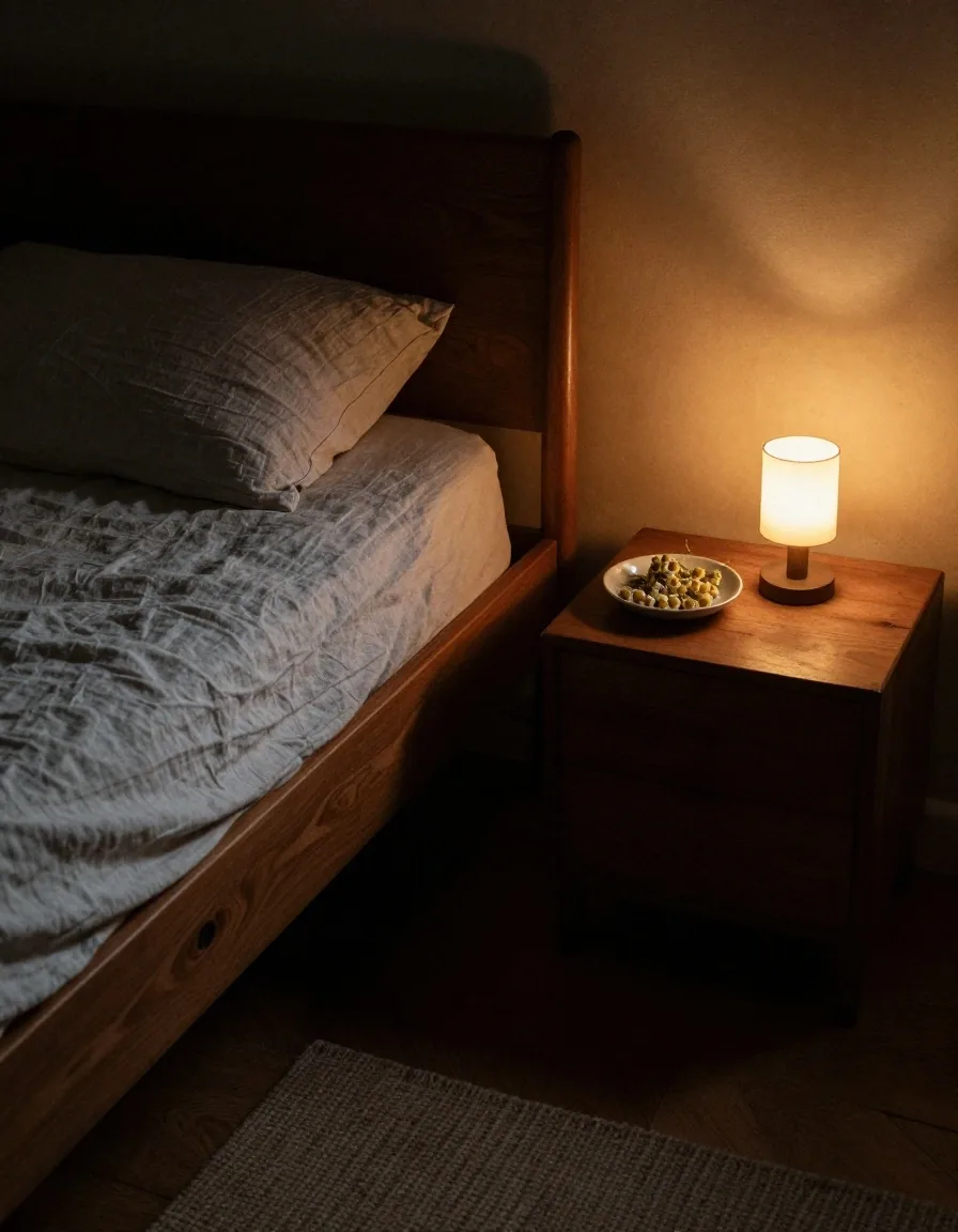 Quiet bedroom corner with dried chamomile