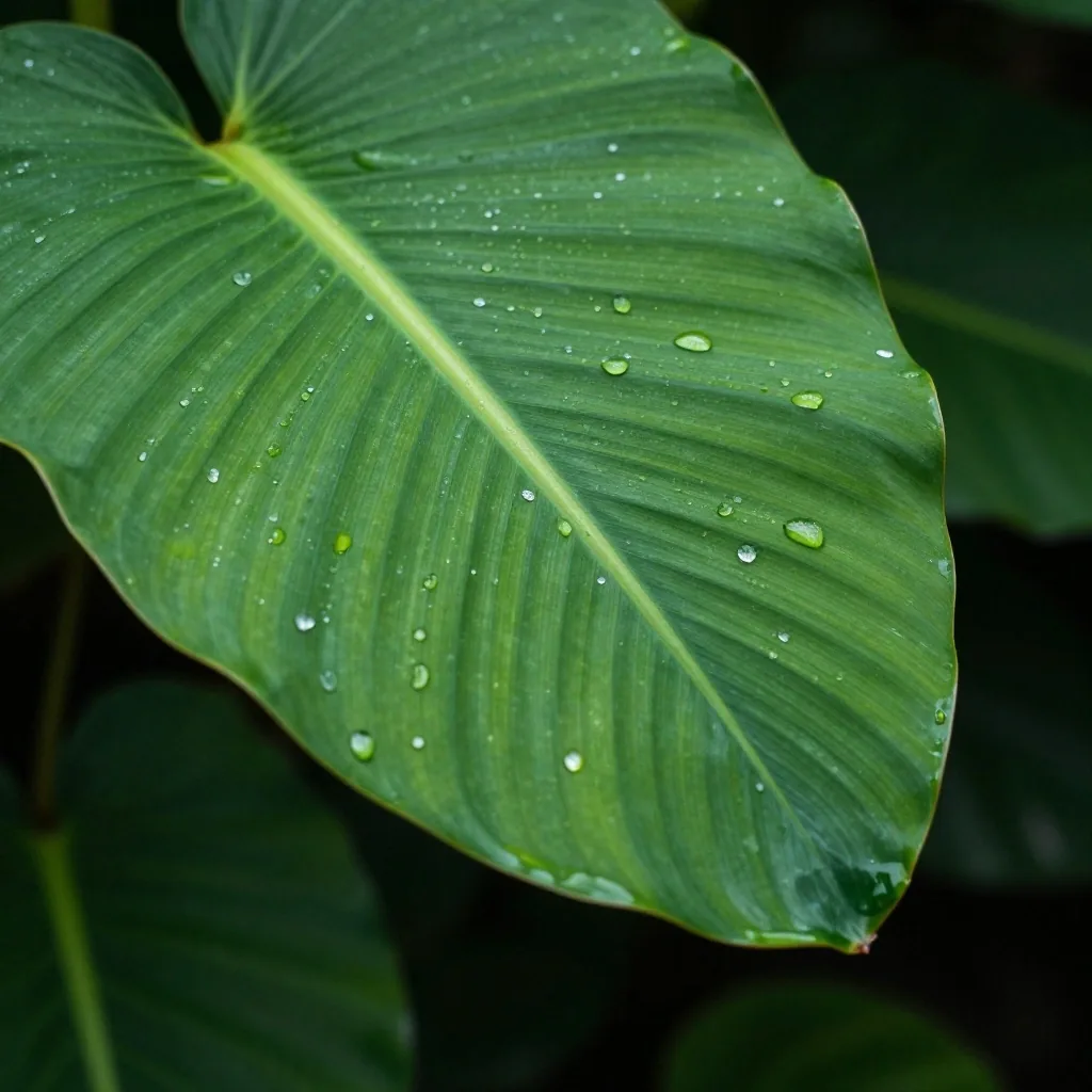 Water droplets on a tropical leaf